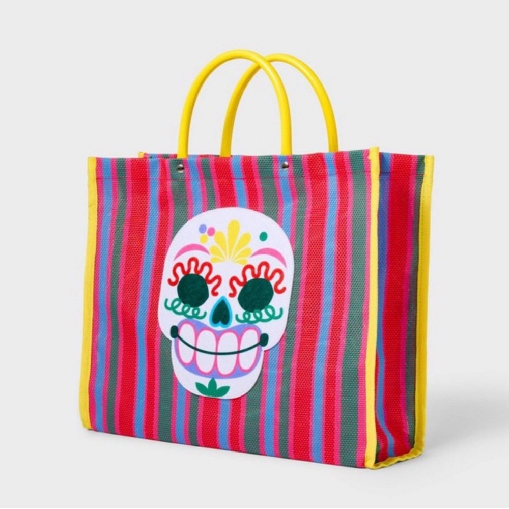 Day of the Dead Dia de Los Muerto Striped Tote with Sugar Skull NWT